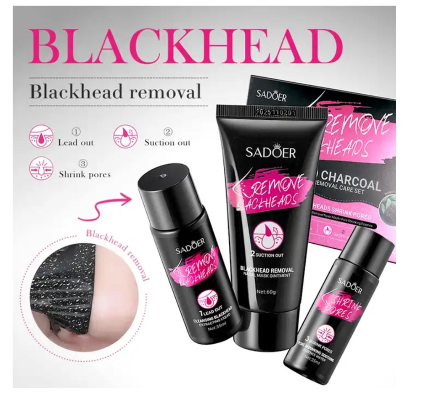 Sadoer Bamboo Charcoal Blackhead Removal Care Set