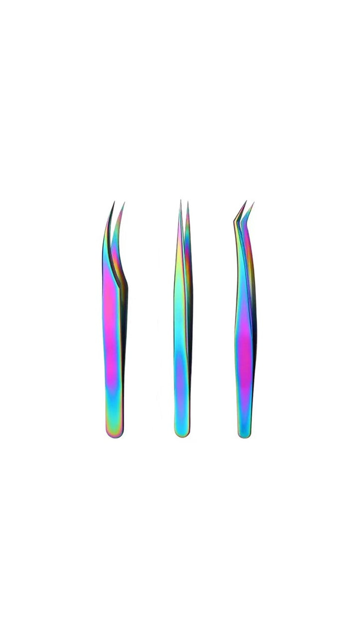 Rainbow Tweezers for Professional Eyelash Extension - 3 Pairs