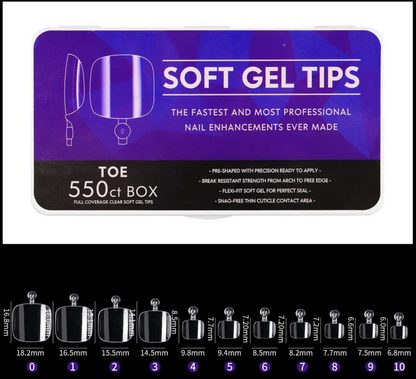 Full Cover Clear Soft Gel Tips – Toe – 550pcs