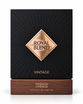 French Avenue Royal Blend Vintage Extrait de Parfum black box with rose gold detail and wood-tone base on white background