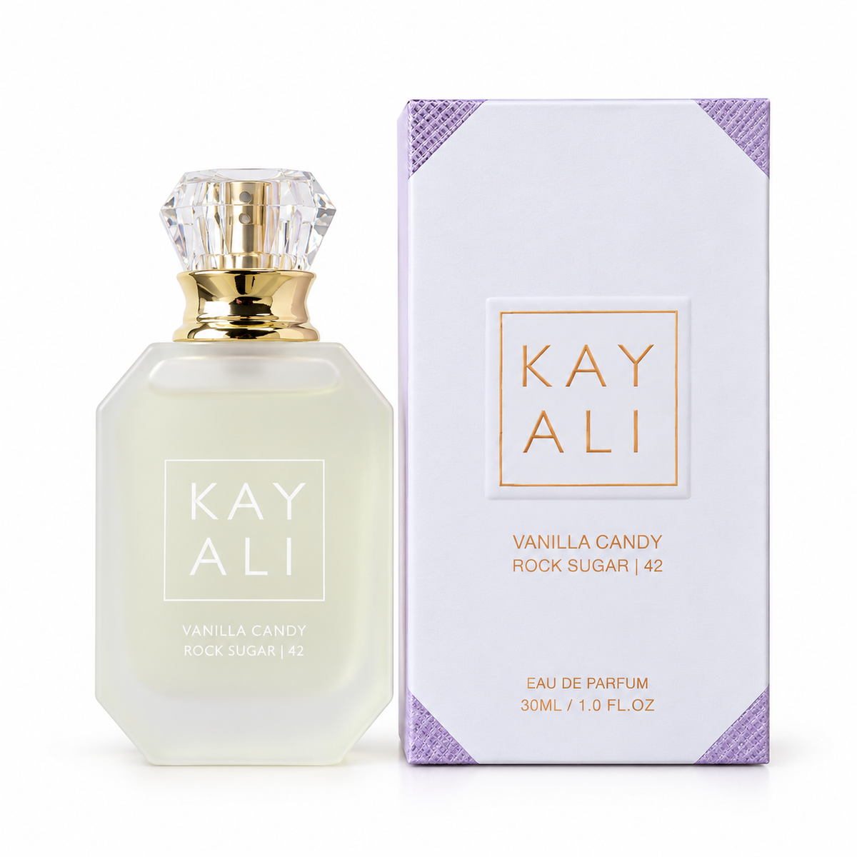 Kayali Vanilla Candy Rock Sugar | 42 30ml bottle and box