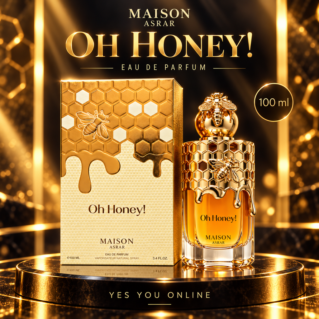 Maison Asrar Oh Honey 100ml black and gold advert