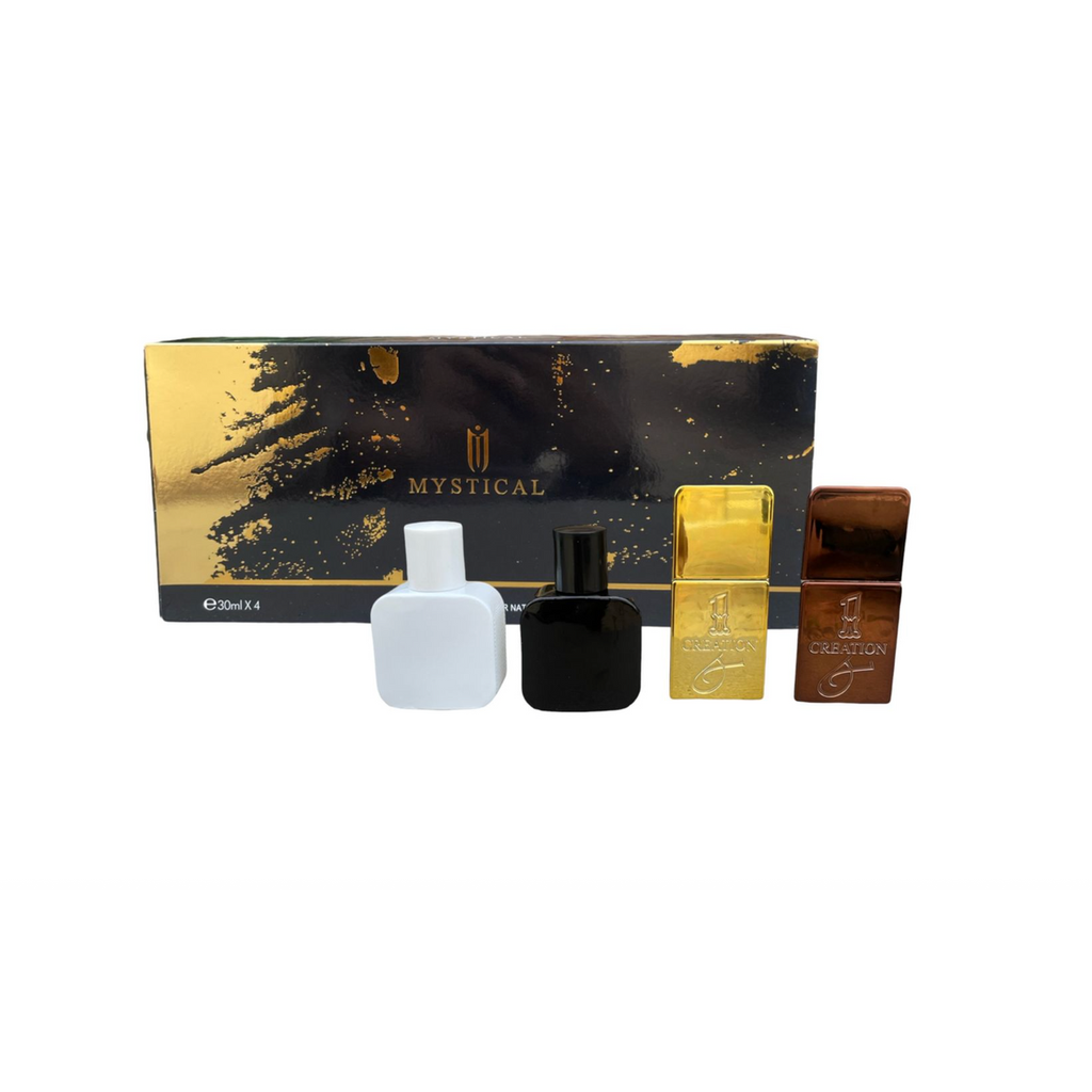 Original fragrance bottle and packaging on neat square photo