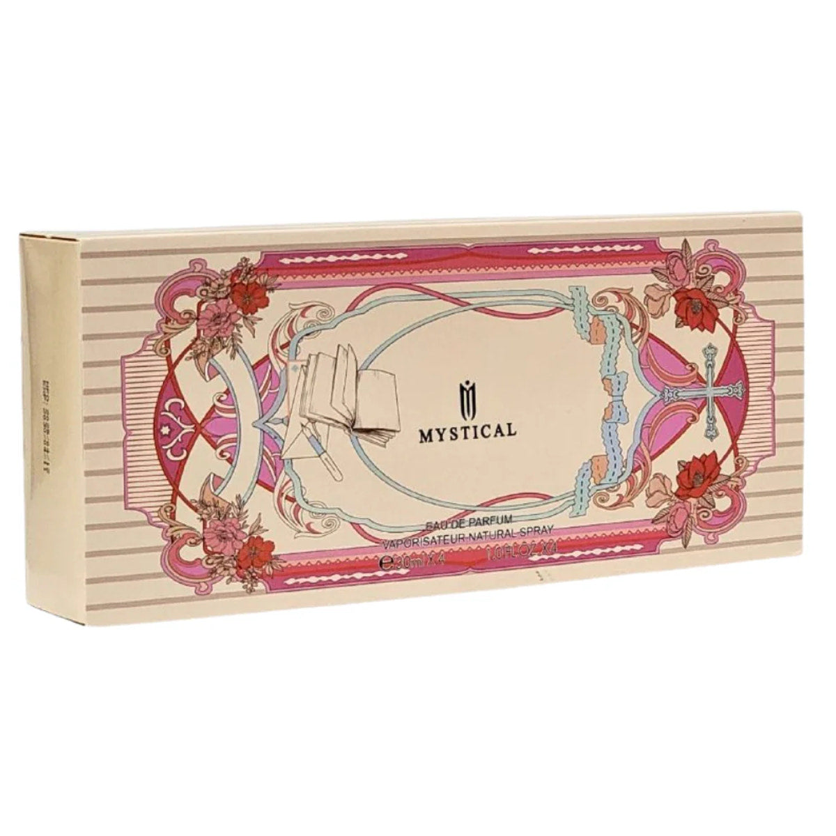Original fragrance bottle and packaging on neat square photo