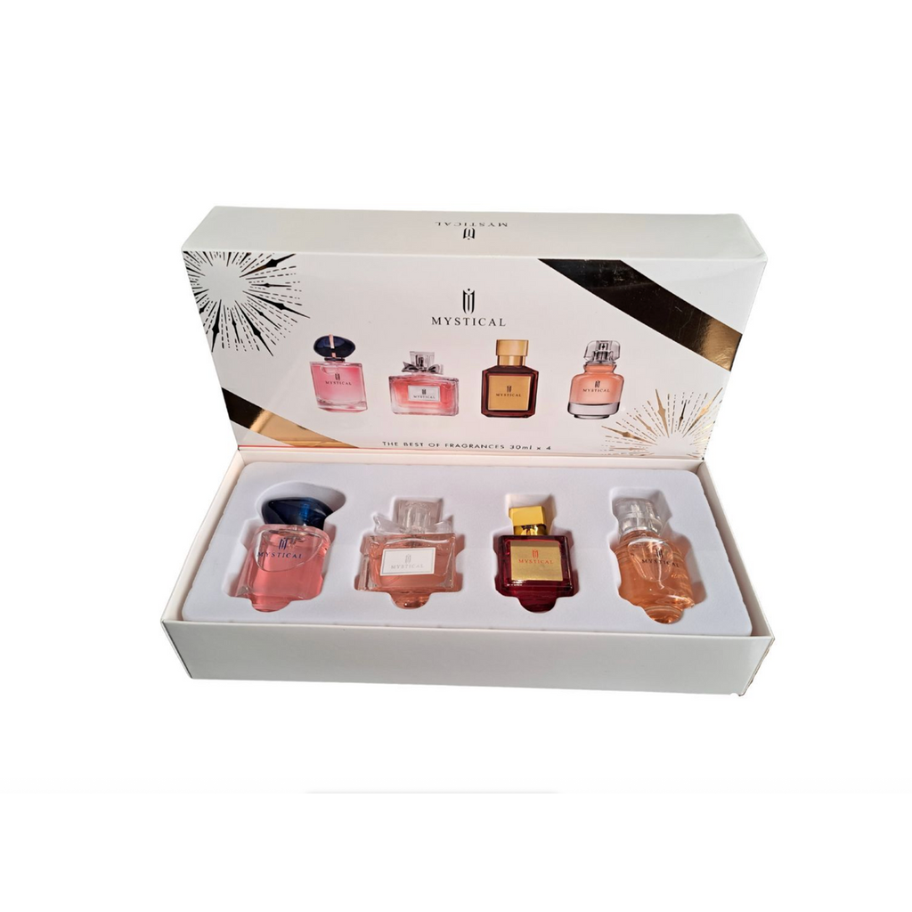 Original fragrance bottle and packaging on neat square photo