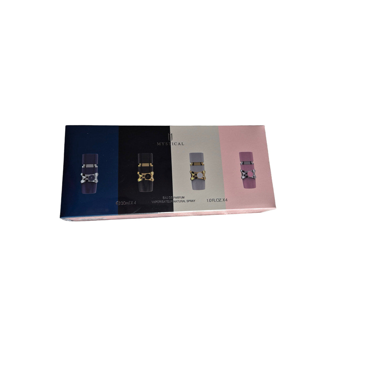Original fragrance bottle and packaging on neat square photo