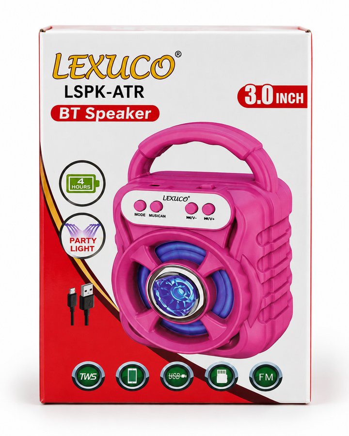 Lexuco LSPK-ATR pink Bluetooth speaker professionally presented on white background