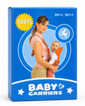 Orange baby carrier blue retail box studio photo