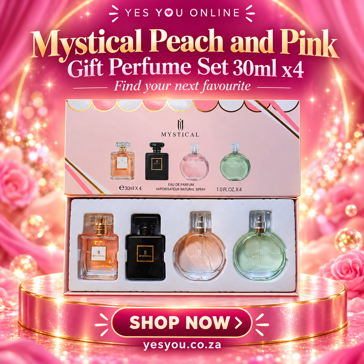 Mystical Peach and Pink Gift Perfume Set 30ml x4 — advertisement without price