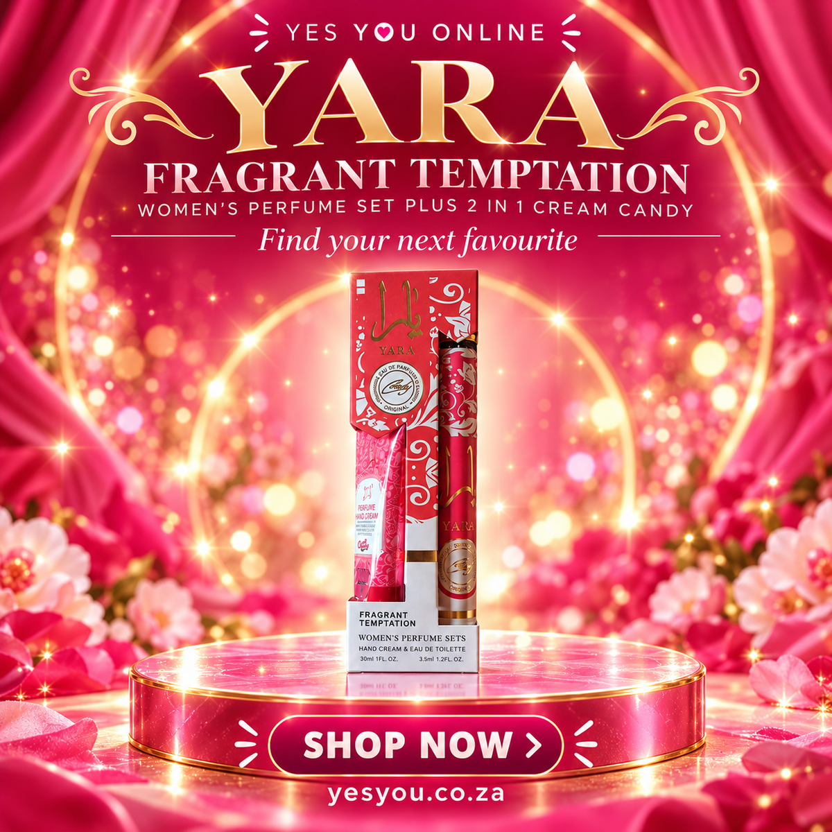 Yara Fragrant Temptation Women's Perfume Set Plus 2 in 1 Cream Candy — advertisement without price