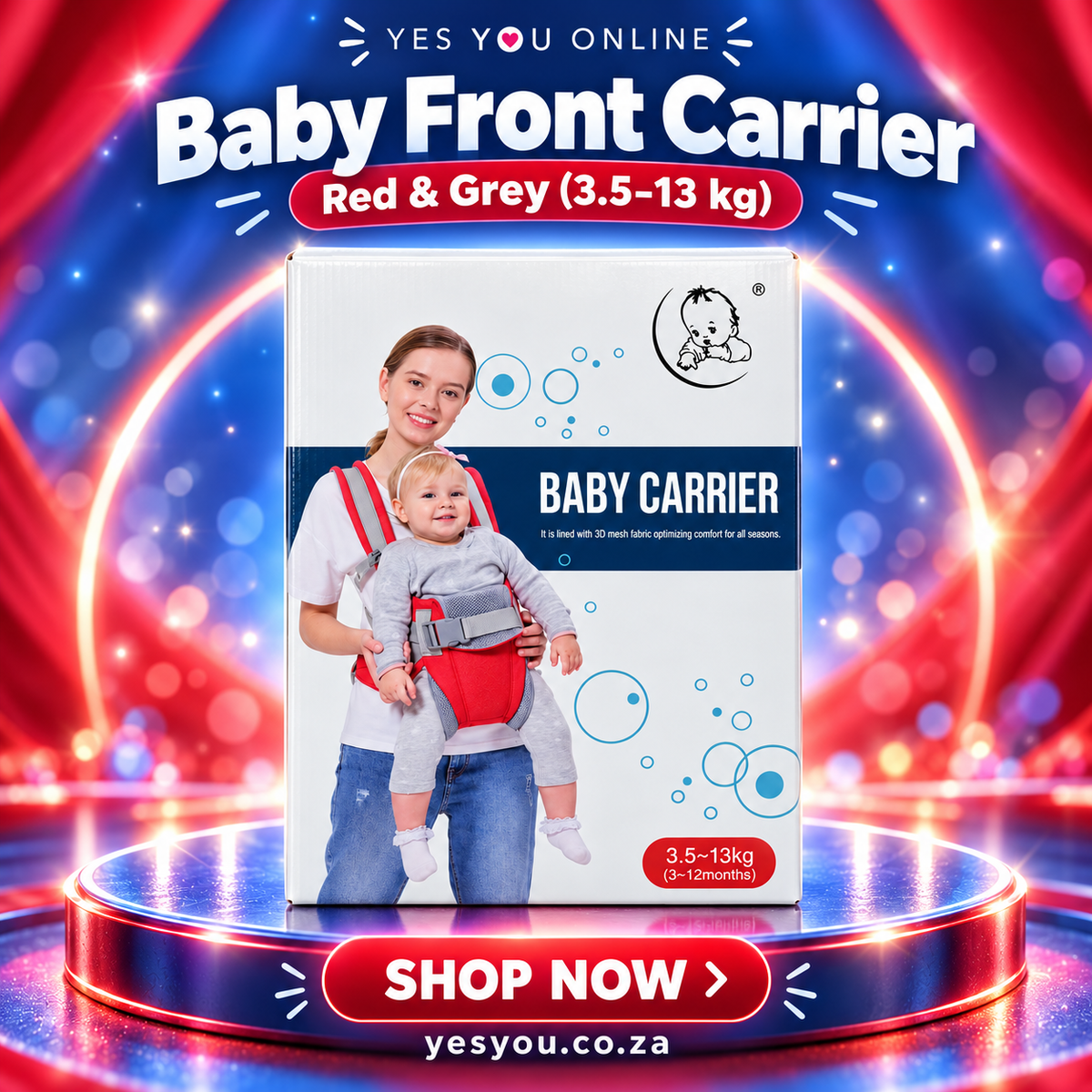 Baby Front Carrier – Red & Grey (3.5–13 kg) — advertisement without price