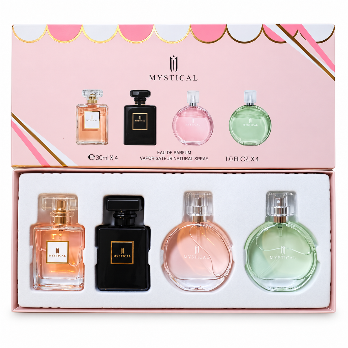 Mystical Peach and Pink Gift Perfume Set 30ml x4 — clean white background product photo